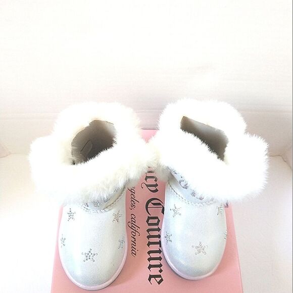 New! JUICY COUTURE Little Girls Glitter Rhinestone Logo Faux Fur Boots Booties 7 - Picture 6 of 11